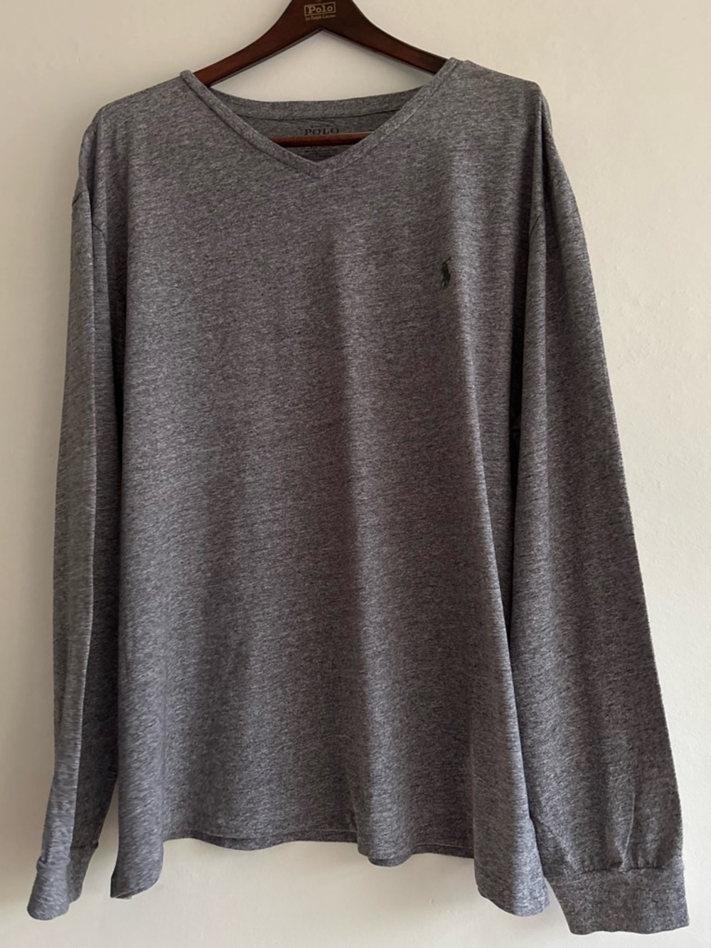 Ralph Lauren Polo Long Sleeve V-Neck Tee - Heather Gray XXL